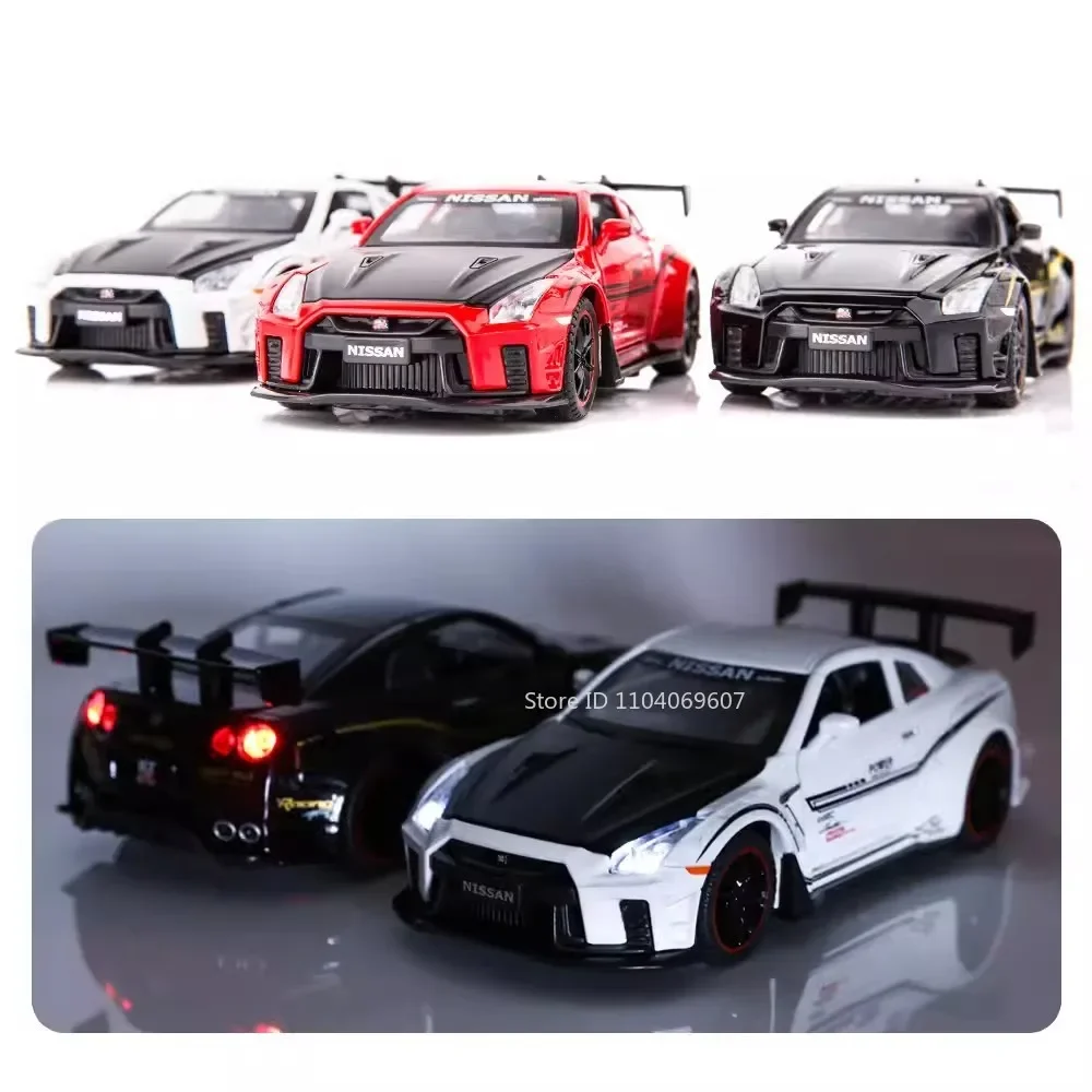 Scala 1:32 pressofuso in lega GTR R35 modello di auto giocattoli 4 porte aperte tirare indietro decorazione della casa veicoli da corsa per la collezione regalo per bambini