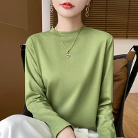 Spring and Autumn Half-high-necked Women's Long-Sleeved T-shirt 100% Cotton New Bottoming Shirt Loose Outside - Image 3