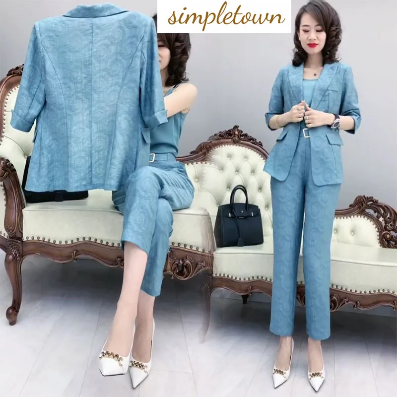 

Korean Style Summer Thin Jacket Blazer Casual Pants Two-piece Elegant Women's Pants Suit Office Outfits Popular Clothing