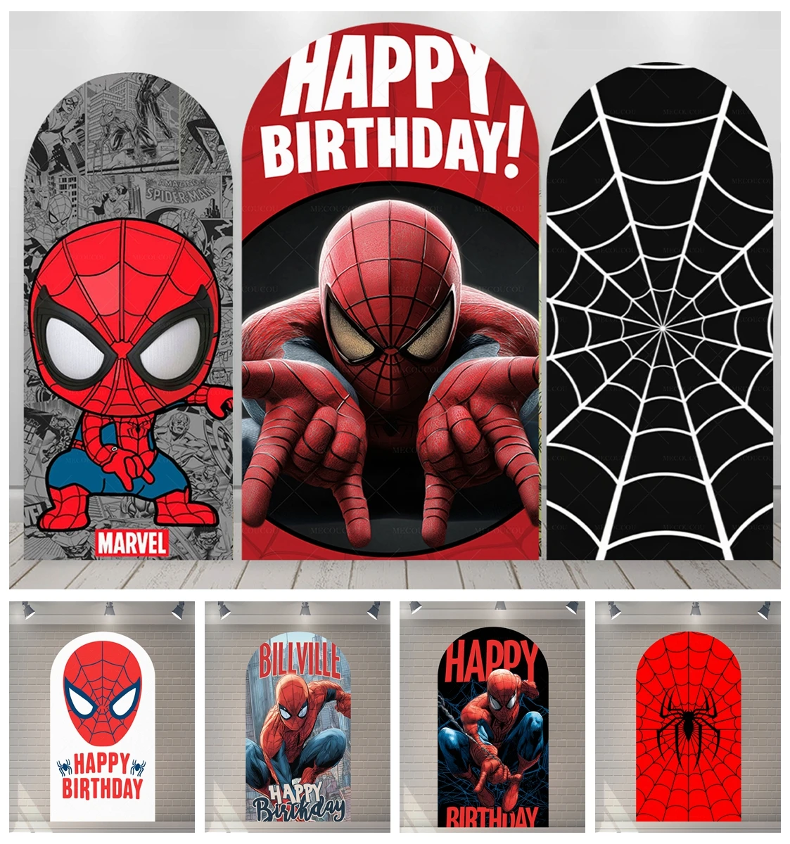 

Marvel Series Spider Man Theme Arch Photography Backdrop Cover Cartoon Image Boy Children Birthday Party Decoration Background