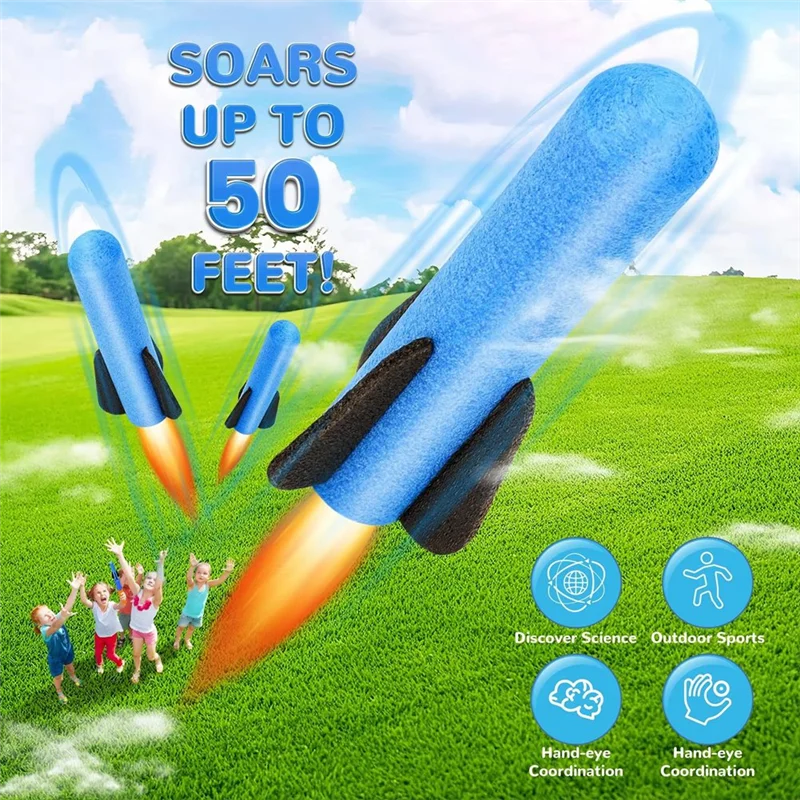 Handheld Rocket Launcher With 4Pcs Foam Rockets, Launch Up To 50 Feet Range, Fun Outdoor Gift For Boys And Girls