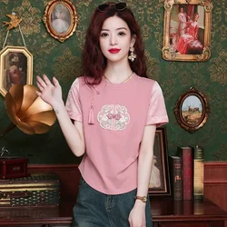 Fashion Chinese Style Embroidery Blouse Women Tops Shirt Summer Short Sleeve Women Blouse Blusas Mujer De Moda 2024 Verano H590