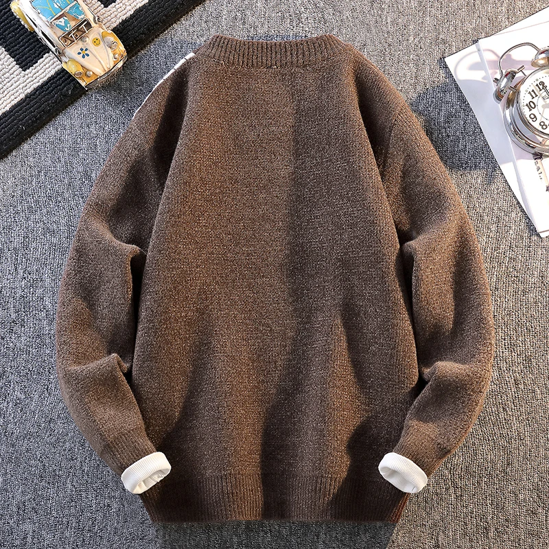 เสื้อสเวตเตอร์คอโอ แฟชั่นสีบล็อก อบอุ่น สำหรับฤดูใบไม้ร่วง/ฤดูหนาว ปี 2025 เสื้อไหมพรมถักสำหรับผู้ชาย สวมใส่สบายๆ อยู่บ้าน