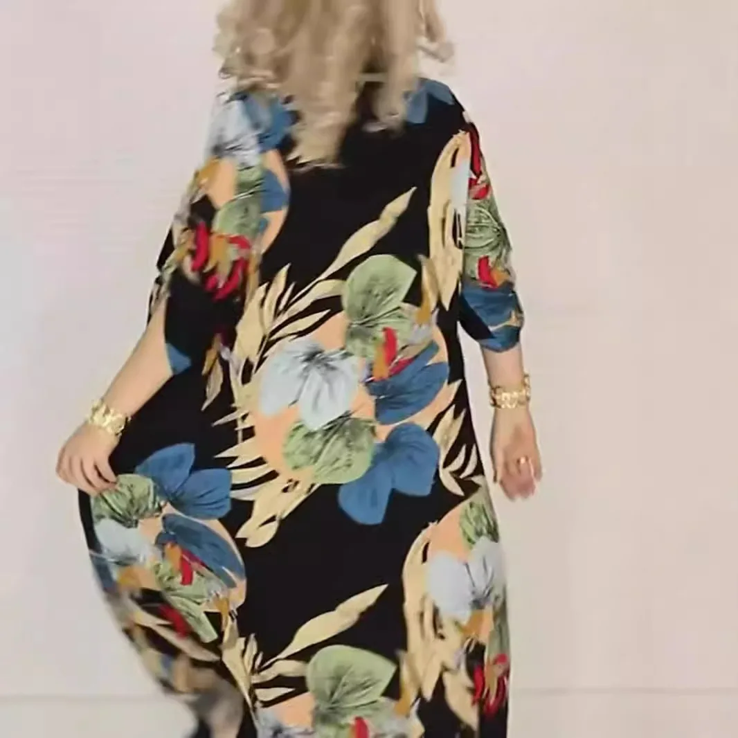 새로운 라펠 루즈한 컬러풀 프린트 드레스