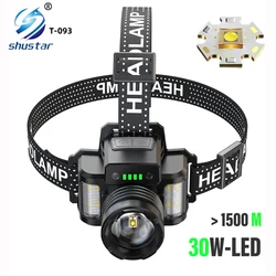 Rechargeable High-power Fishing LED Headlamp Headlight with 30W Lamp Beads and Infrared Sensors + Three-source Side Lights