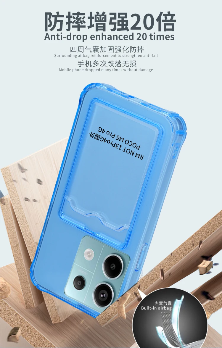 Kartenfach-Handyhülle für Xiaomi Redmi Note 13 12 11 10 9 Pro 13C 12S 12C 11S 10C 9A 9C 10A 10C Weiche TPU Transparente Schutzhülle – Detail 4