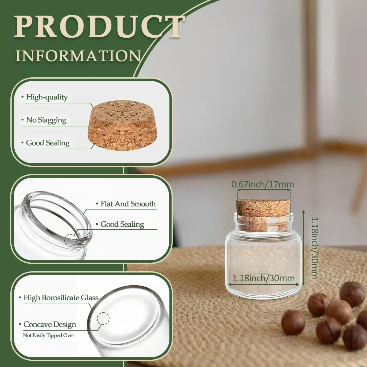 10Pcs 10ML Glass Bottles with Cork,Small Glass Vials,Mini Storage Bottle,Transparent Wishing Bottles,DIY Container Wedding Decor