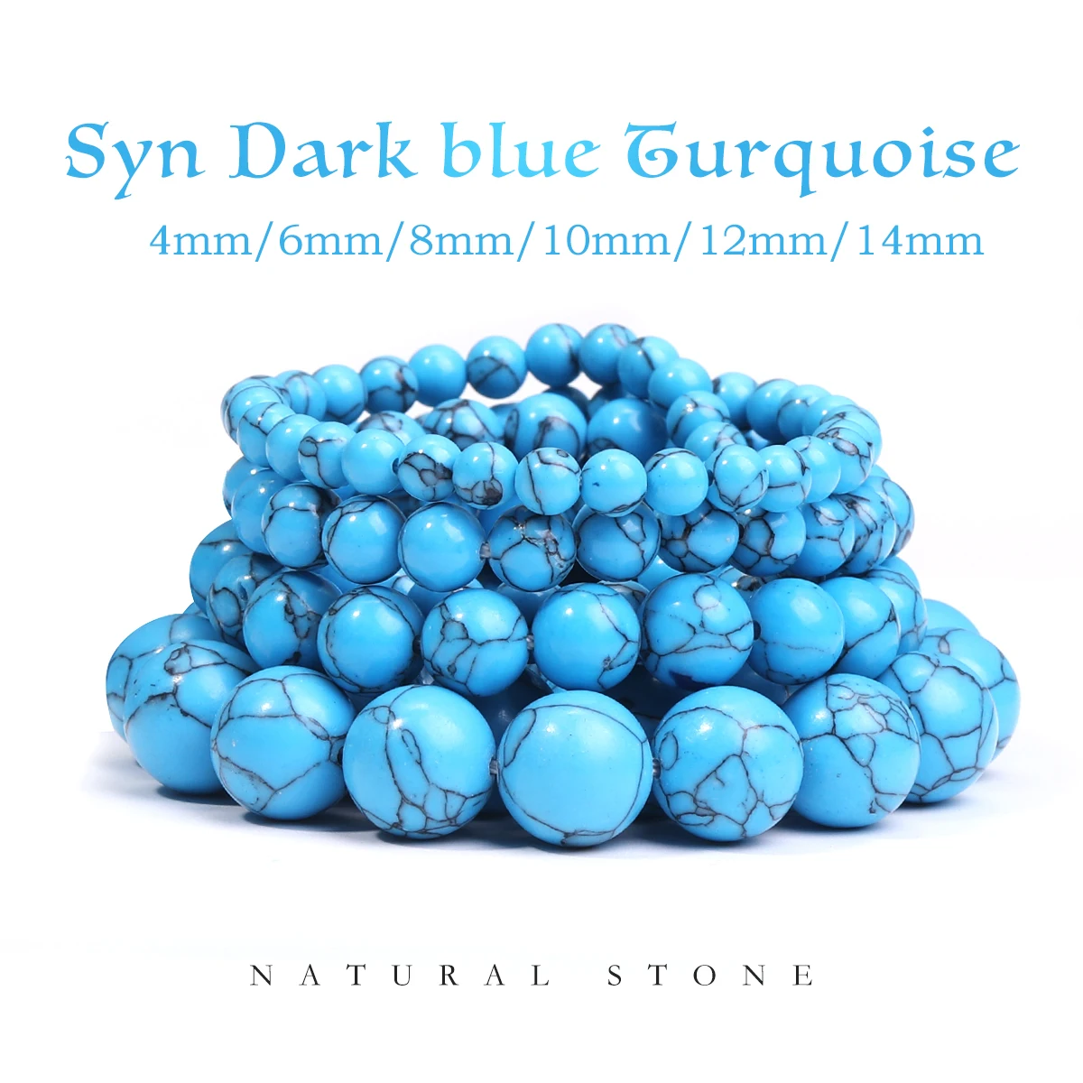 

Syn Blue Turquoise Round Stone Beads Loose Spacer Stones For Making Jewelry DIY Bracelets 4/6/8/10/12/14 mm Wholesale