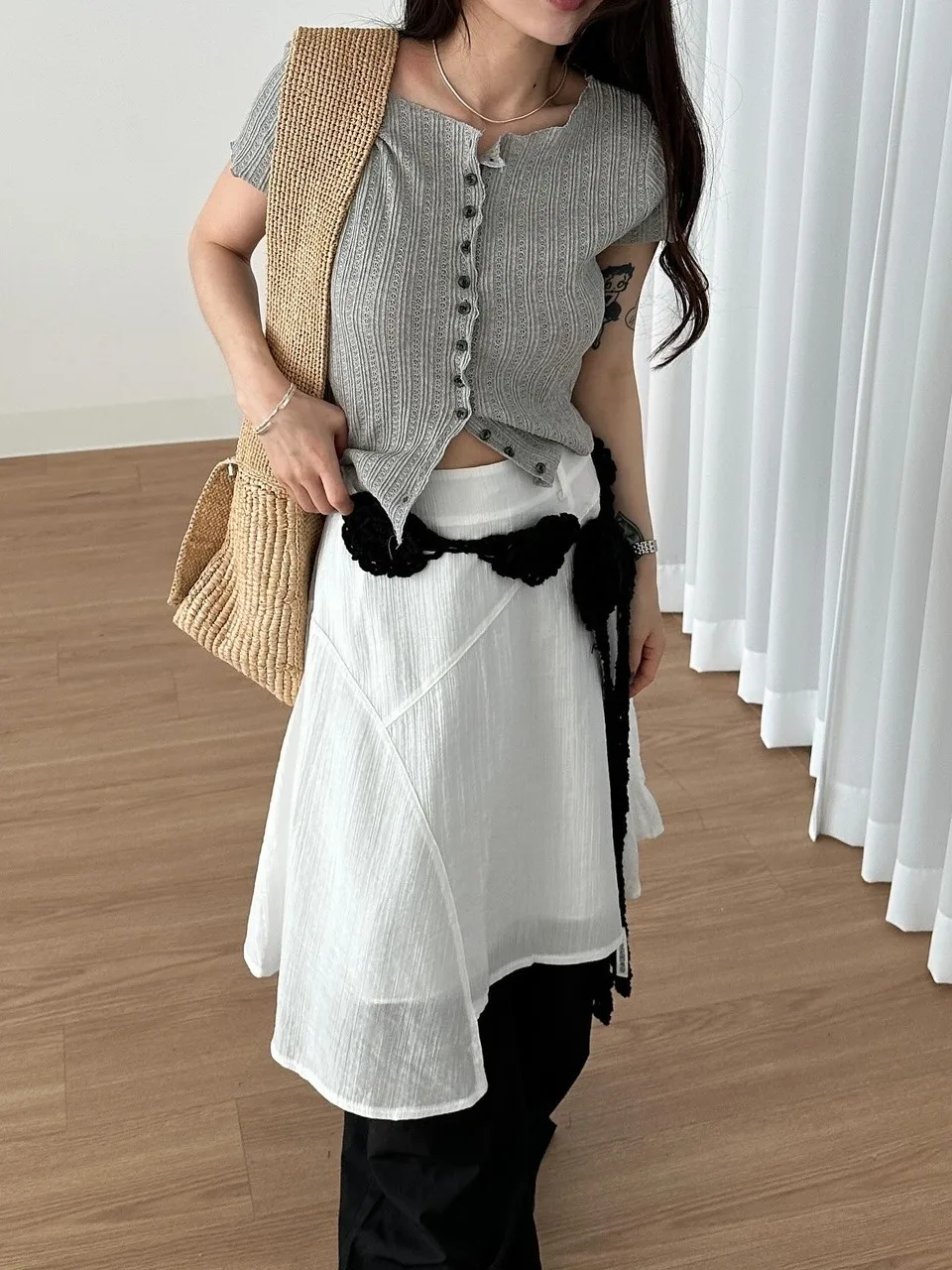 Summer Design Asymmetrical f-length Skirt Women's Chic New A-line High-waist Slimming White Dr Spring Autumn Season