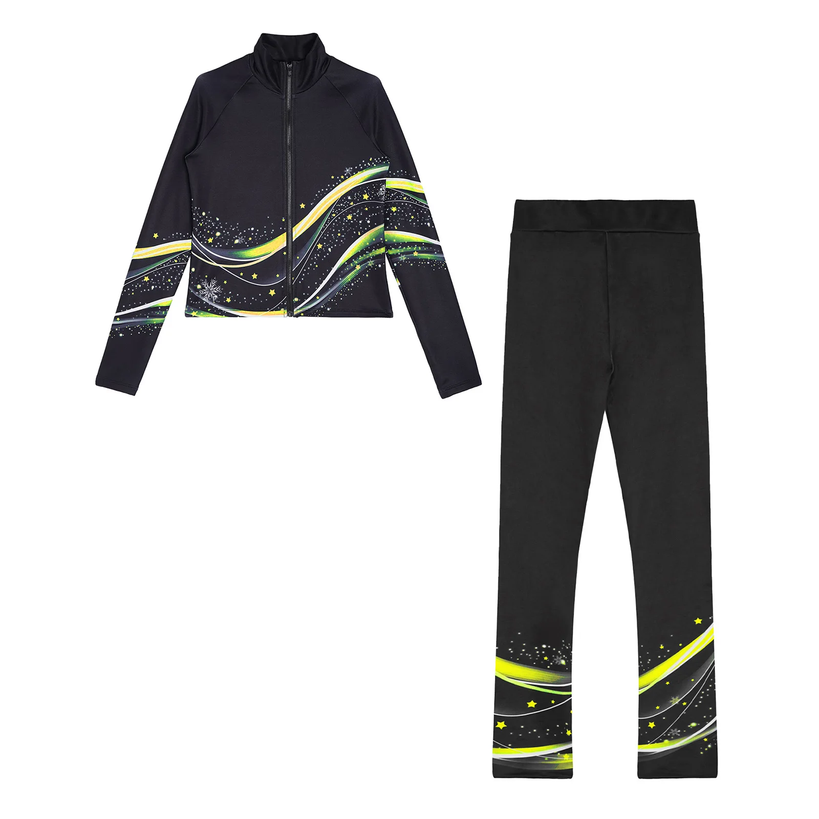 Kids Girls Figure Skating Suit Ice Skating Training Pants and Jacket Set Stretch Fabric for Comfort and Mobility