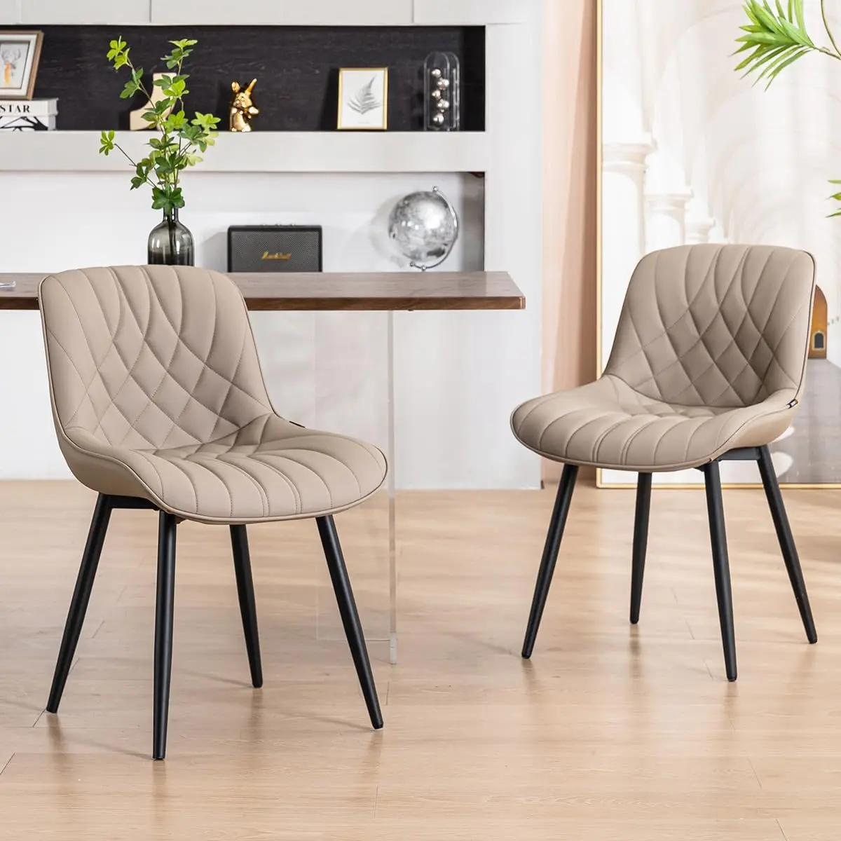 Dining Chairs Set of 2 Mid Century Modern Kitchen Chair Comfortable Upholstered Faux Leather Dinner Chairs