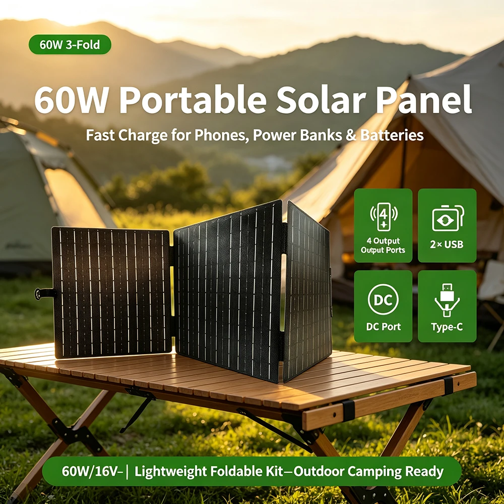 20W Solar Folding Bag Outdoor Portable Solar Charging Panel Fast‑Charge USB Photovoltaic Panel for Camping Travel Outdoor