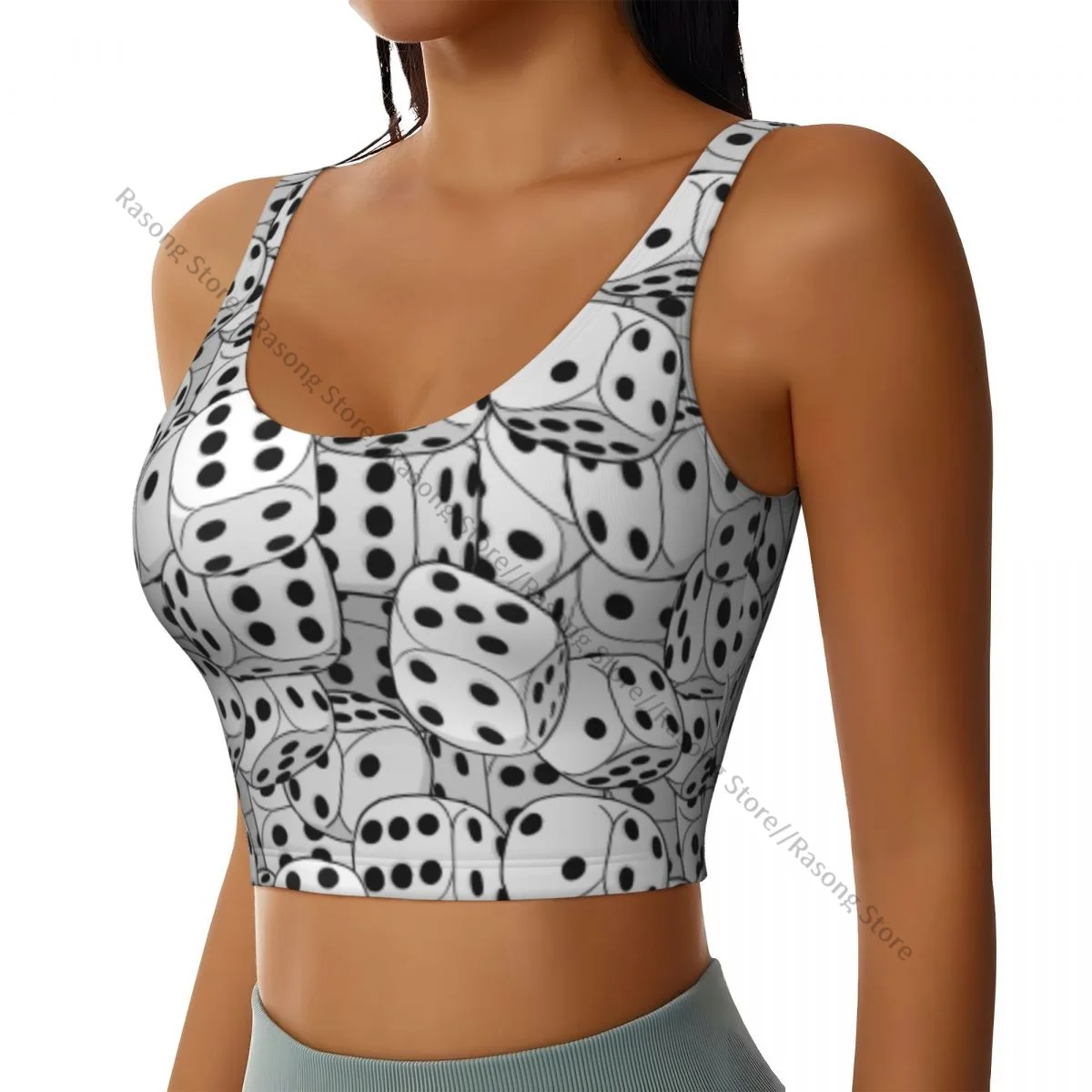 Yoga Vest Women Gym Sports Crop Tops Dices Chaotic Crowded Print Streetwear Workout Breathable Tank Top Female