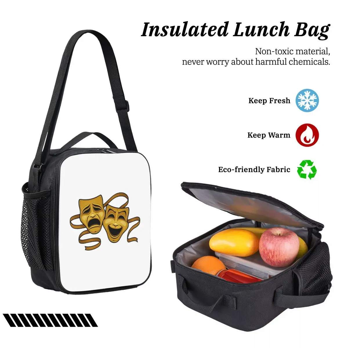 Gold Comedy And Tragedy Theater Backpack Boys Girls BookBag School Bag Laptop Shoulder Bags 3ps Insulated Lunch Bag Pencil Case view 4