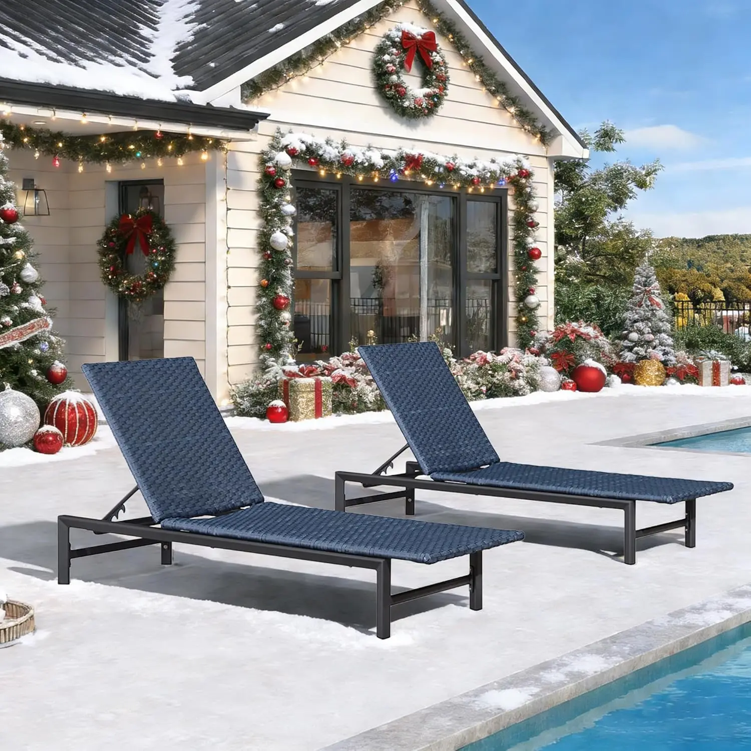 

Adjustable Backrest Aluminum Frame Wicker Outdoor Chaise Lounge Set of 2 for Patio Poolside Garden, Customized