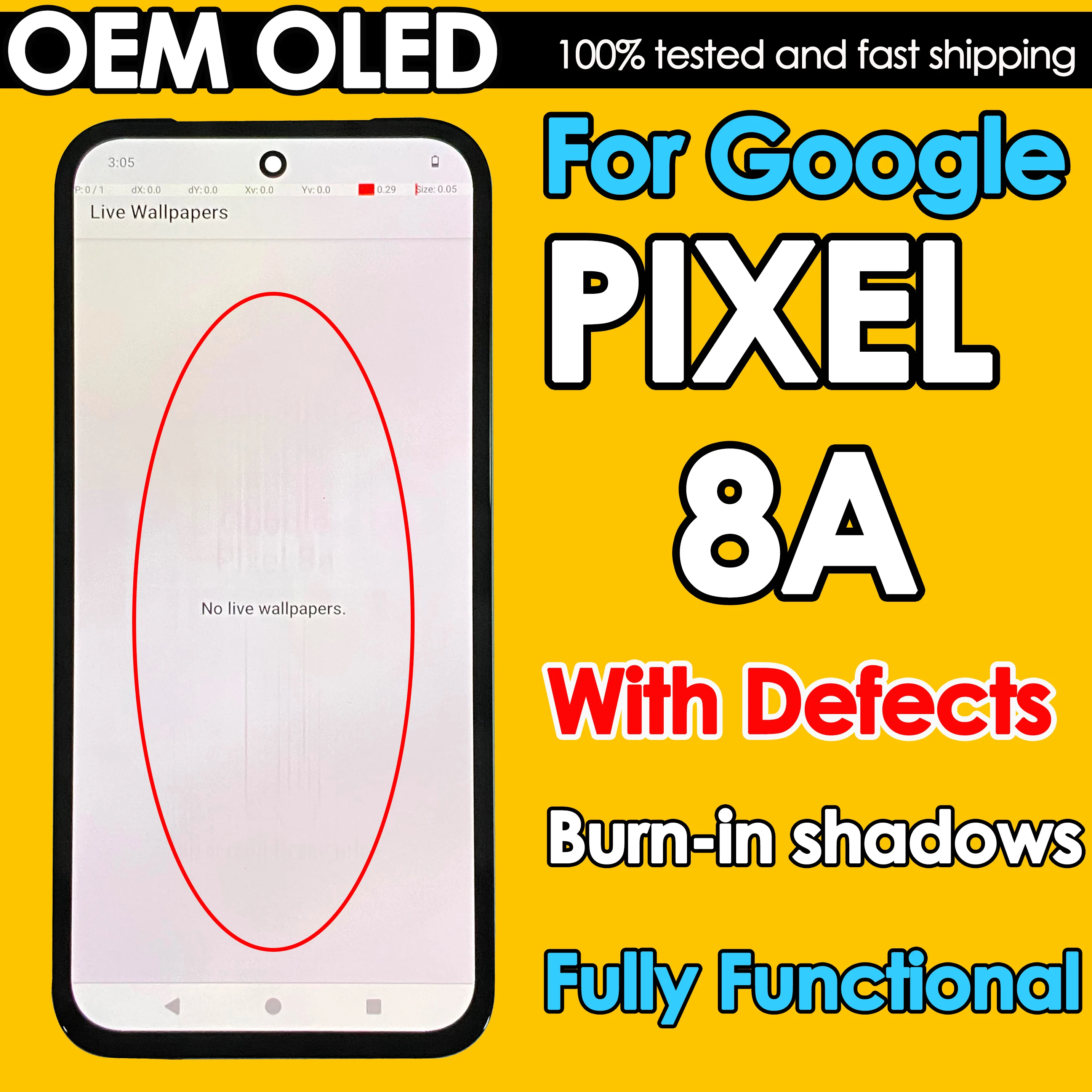 Avec brûlure en OEM 120hz OLED pour Google Pixel 8A remplacement d'écran LCD téléphone portable affichage tactile numériseur assemblée réparation