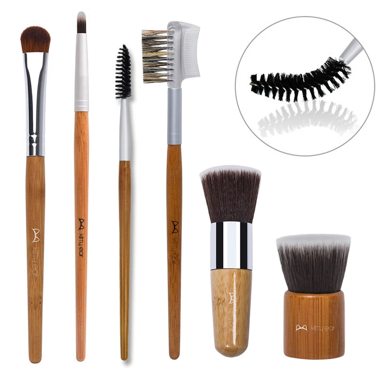 

6Pcs Bamboo Makeup Brush Set Kabuki Foundation Brush Beauty Multifunctional Makeup Tool Eye Shadows Blush Eyelashes Brush