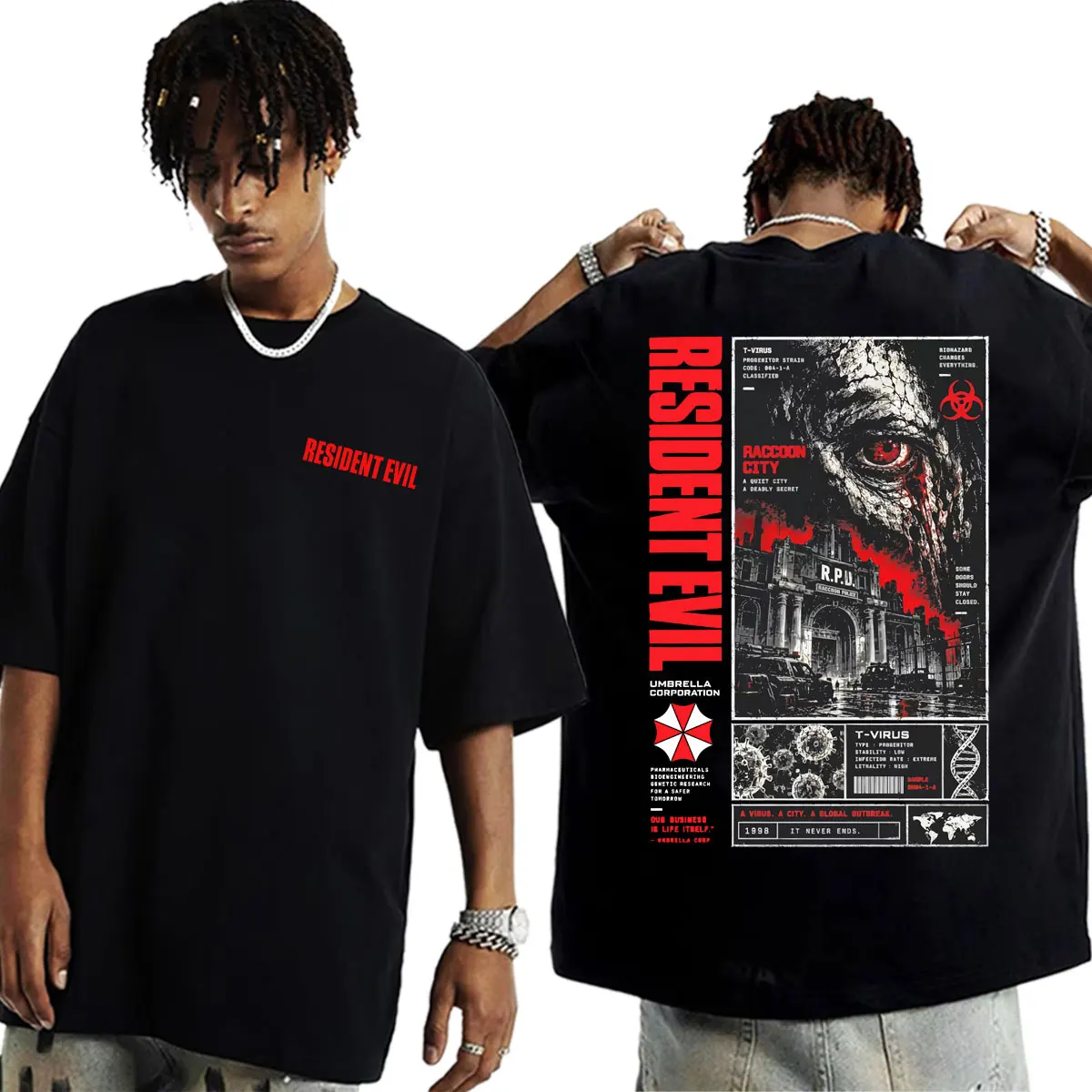 Resident Evil T-Virus Horror Gaming Merch T-shirt Men's Clothing Fashion High Street T Shirts Cotton Casual Short Sleeve T Shirt