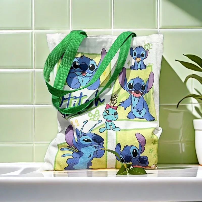 

New MINISO Stitch anime cartoon cute print handbag large capacity shoulder bag for women casual suitable for work and shopping