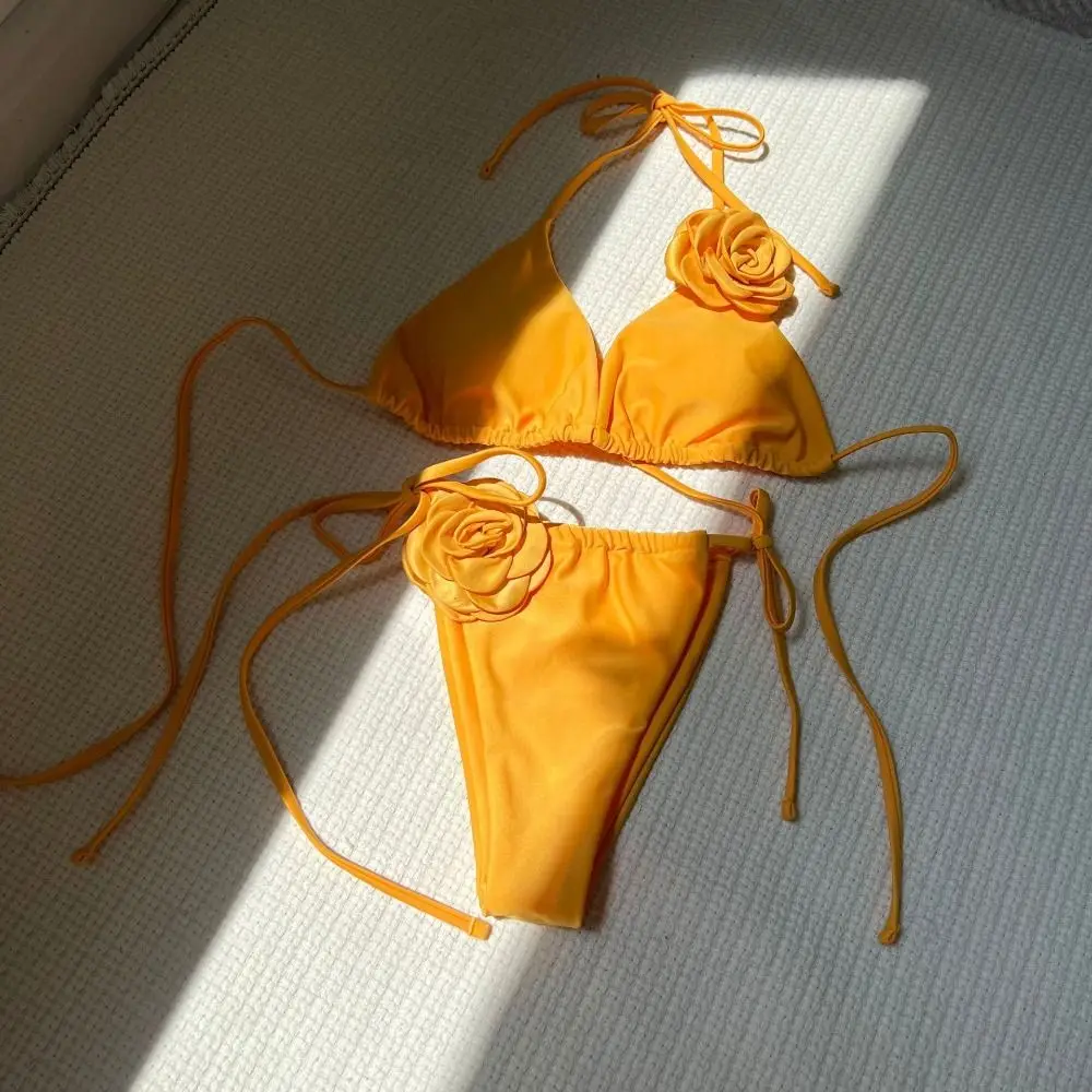 

3pcs Cute Long Dress Bikini Set for Women Self Tie Halter Neck Bathing Suits Sexy Padded Separated Swimsuits for Pool Party