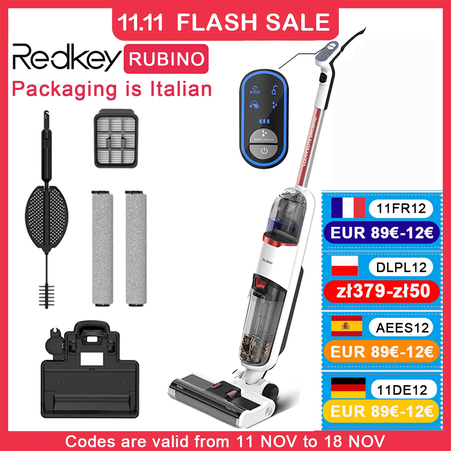 Redkey RUBINO Wireless Wet Dry Vacuum Cleaner Smart Cordless Mop Auto Suction Floor Washer Self-Cleaning Smart Home Appliance