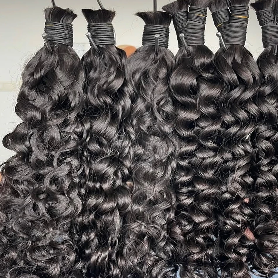 100% شعر تجديل بشري موجة عميقة السائبة لا لحمة عميق مجعد تجديل الشعر لضفائر بوهو شعر بشري لعذراء ملحقات 18 30 بوصة