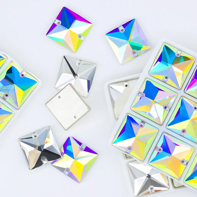 

K9 SquareCrystal and AB Top Quality Glass Sew On Flatback Sewing Strass Stones used for Garment Wedding Dress