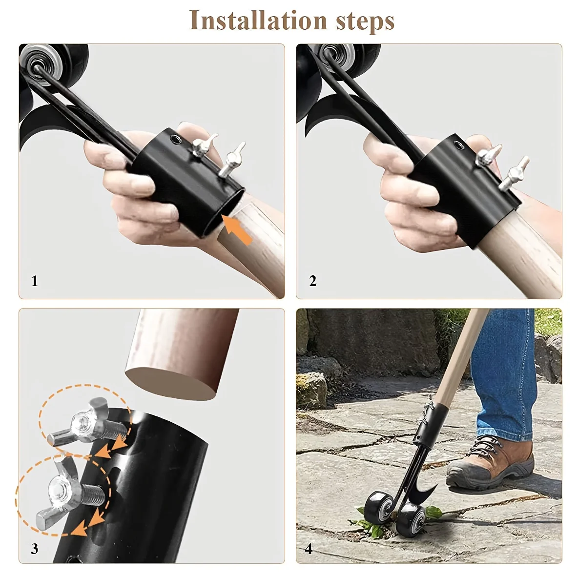 SCImaker Lawn Gap Weeder Set - Manual Weed Puller w/ Rolling Rails, Metal Handle for Garden/Sidewalk/Driveway Cracks