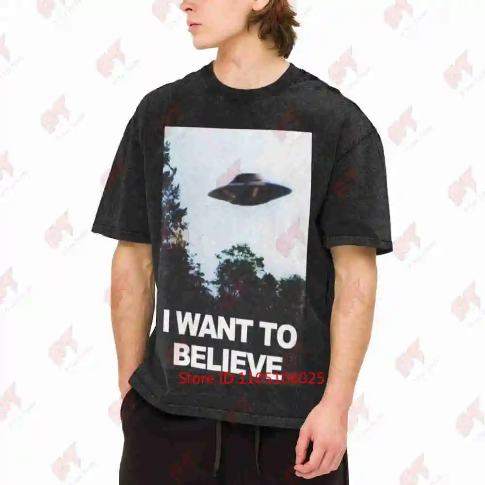 X Files I Want To Believe Vintage Washed Tee Pure Cotton T-Shirt