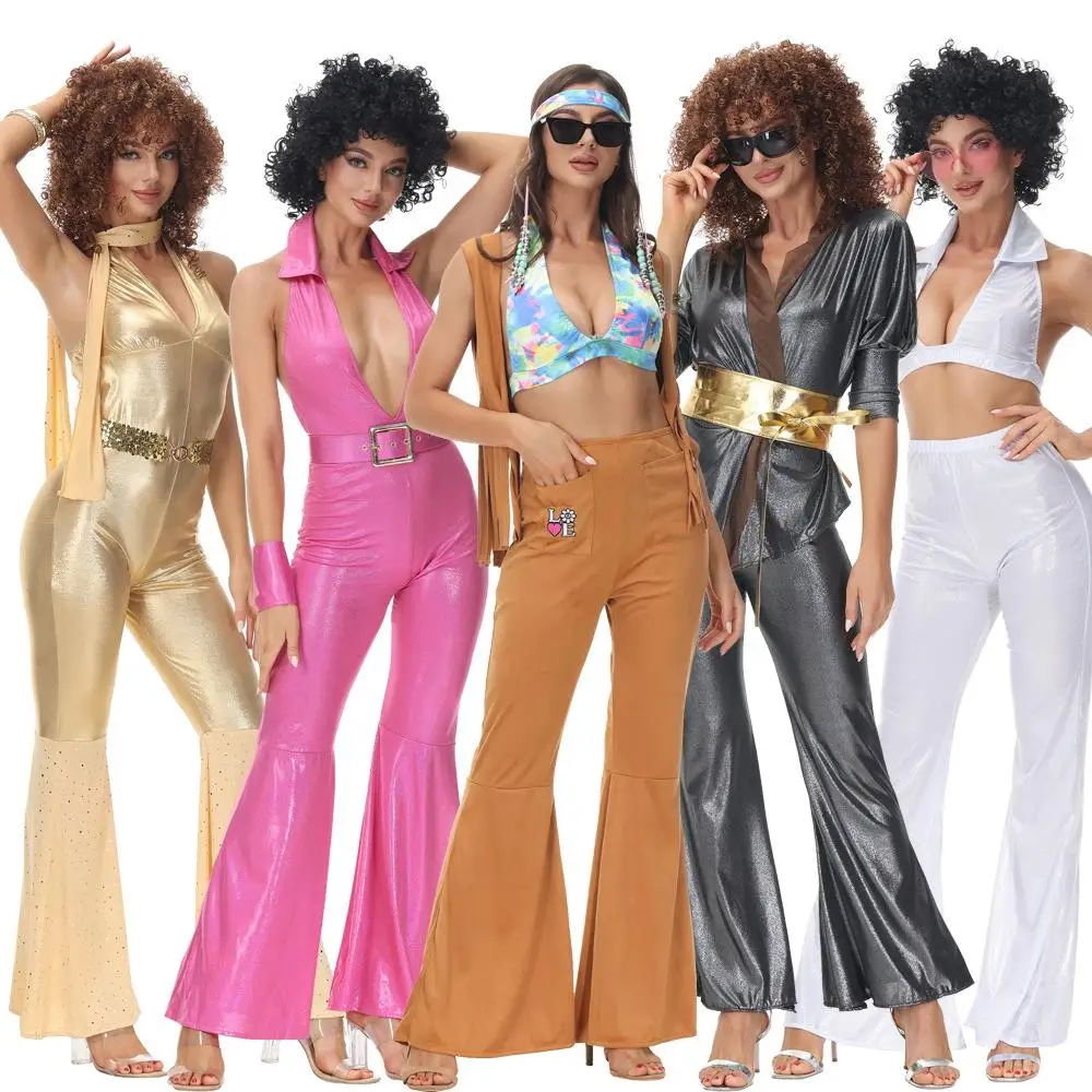 

Halloween Hippie Party Costume Disco Makeup Performance 70s Vintage Hip Hop Show Gift Women's Ethnic Wear Stage Costume