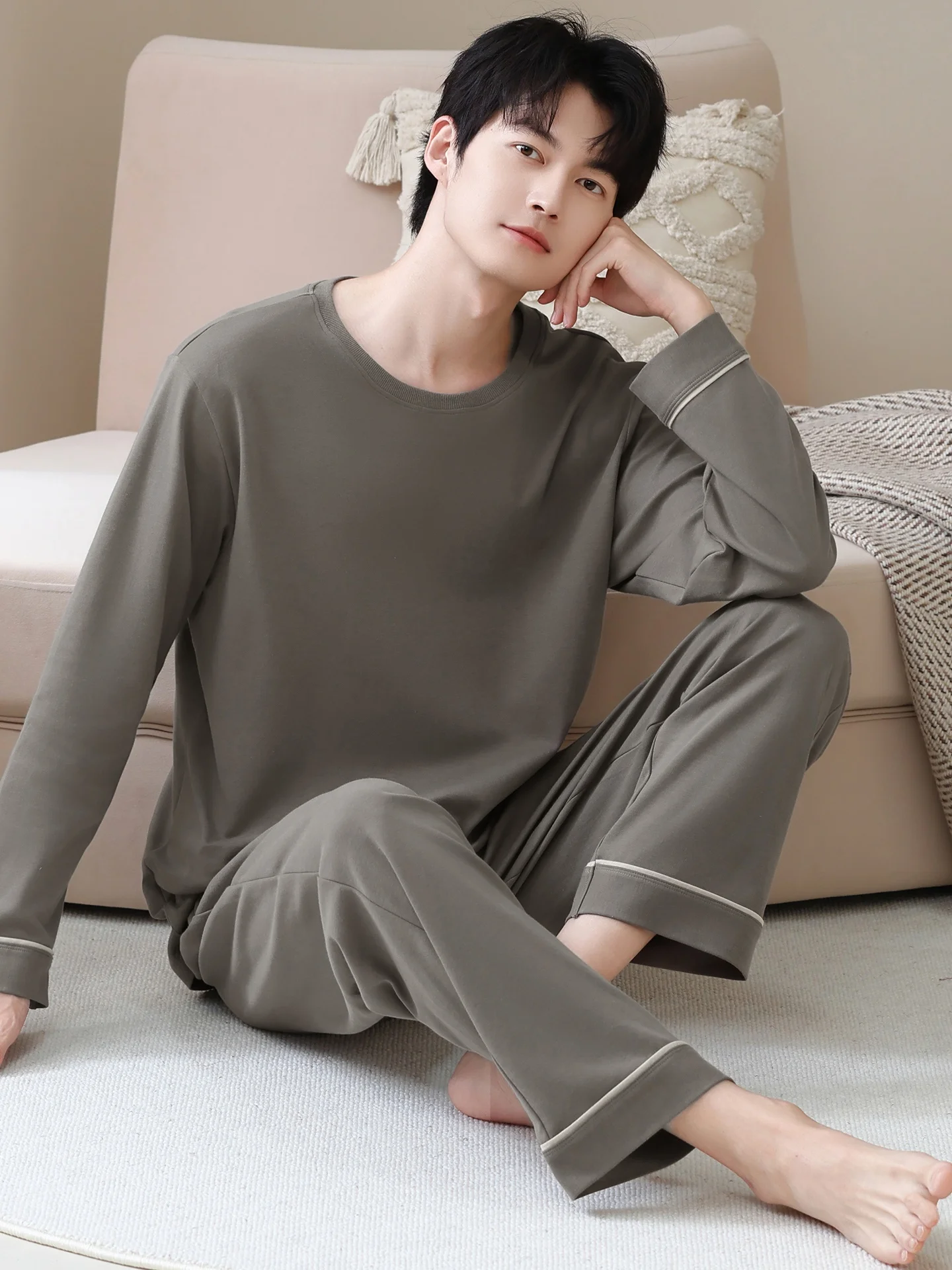 plandoo-メンズ-ピュアコットン-長袖パジャマ-カジュアル-ホームウェア-セット-秋冬-アウター-若者に適した快適な服