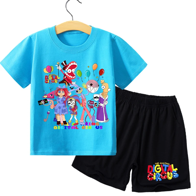 The Amazing Digital Circus Children T Shirt Set Anime Cartoon Printed Short Two Piece Suit Boys Girls Summer Casual Clothing New - view 3