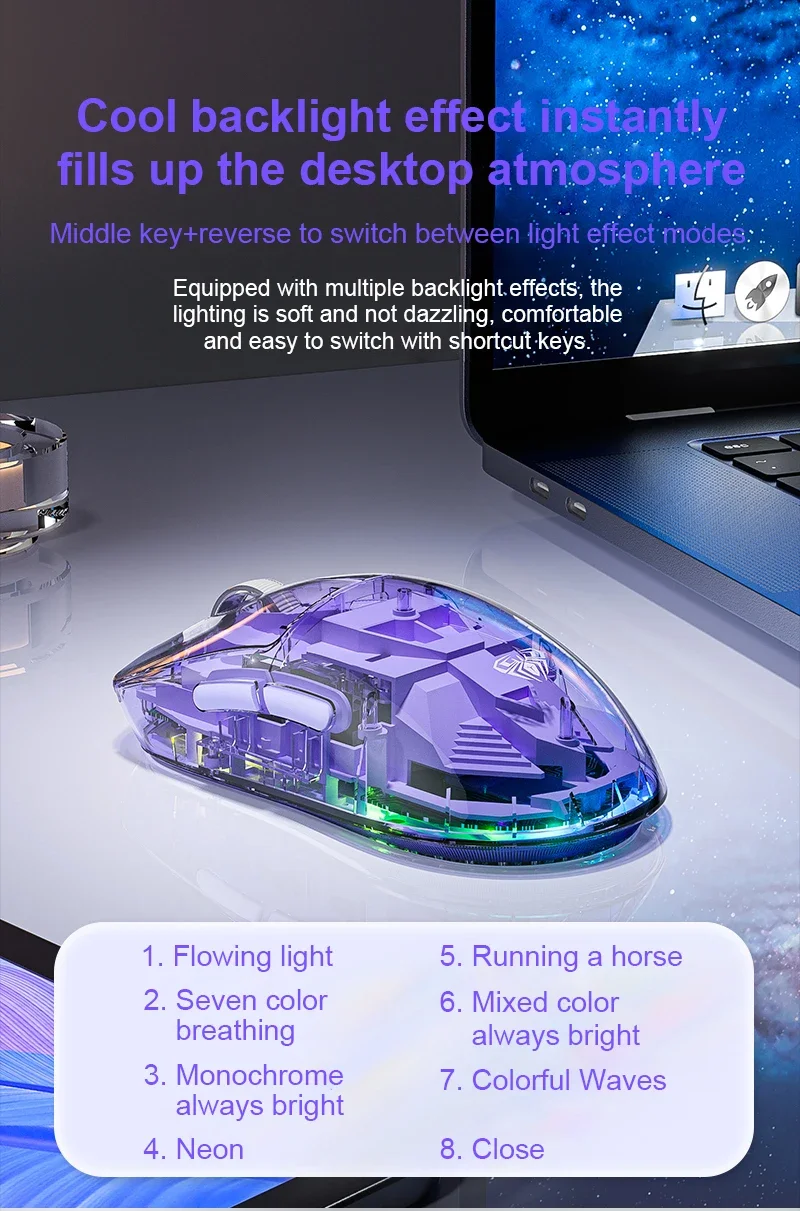 SC660 6D 10000 ديسيبل متوحد الخواص RGB ضوء الخلفية قابلة للشحن جودة ماوس الألعاب الشفاف ثلاثي الوضع اللاسلكية والسلكية الخلفية الخفيفة #4