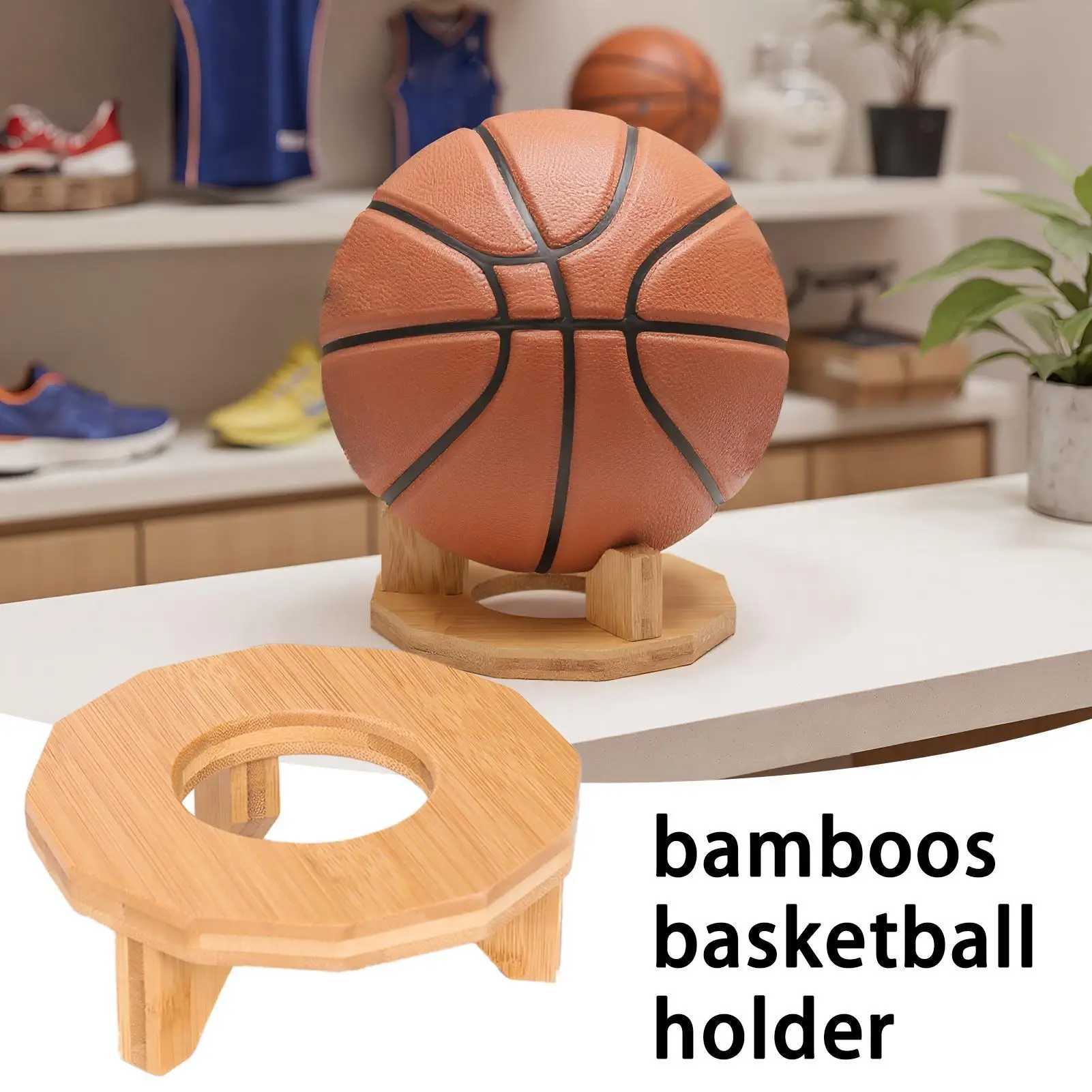 Soccer Ball Stand Wood Football Storage Rack Vintage Decorative Sports Display Stand For Dorm Room Living Room Garage Kids Teen