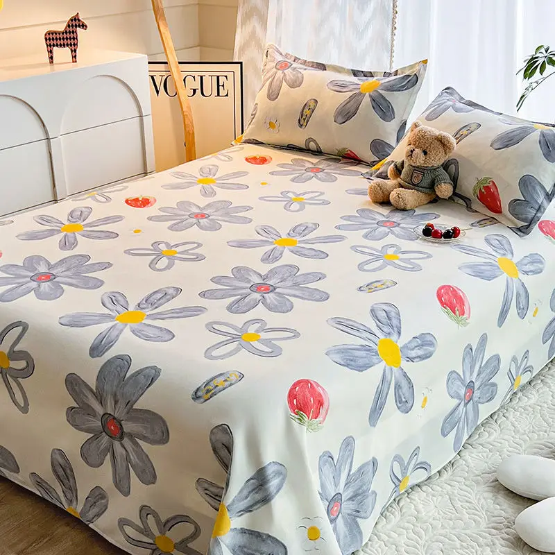 Skin-friendly Soft Sheets Household Printed Flat  Bedroom King Queen Size Bedding Single Double  Breathable Durable
