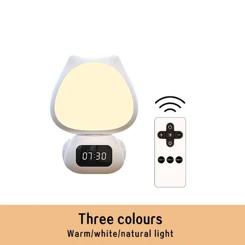 Mini LED Digital Table Clock Cute Child Multifunctional 3Color Night Light Stepless Dimming Bedroom Bedside Lamp For Home Living