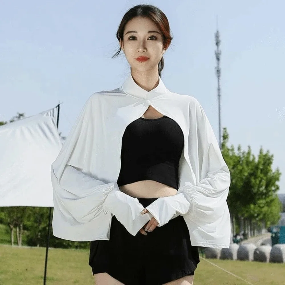 

Simple Solid Color Summer Sunscreen Shawl Long Sleeve Sunshade Cloak Ice Silk Cape Thin Crop Top Sun Protection Clothing Riding