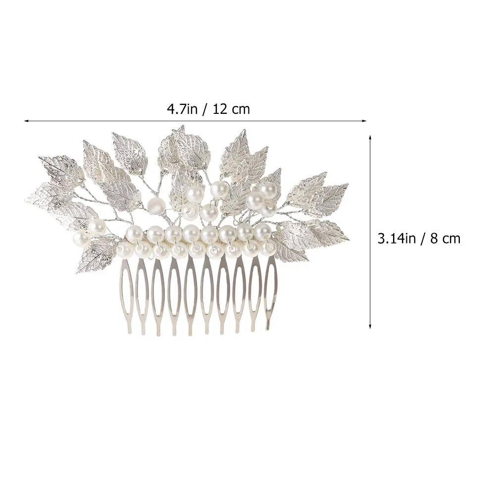مشبك مشط شعر لؤلؤ الزفاف أوراق فضية غطاء رأس بوهيمي لحفلات الزفاف أداء المسرح مشط شعر الزفاف غطاء رأس العروس #5