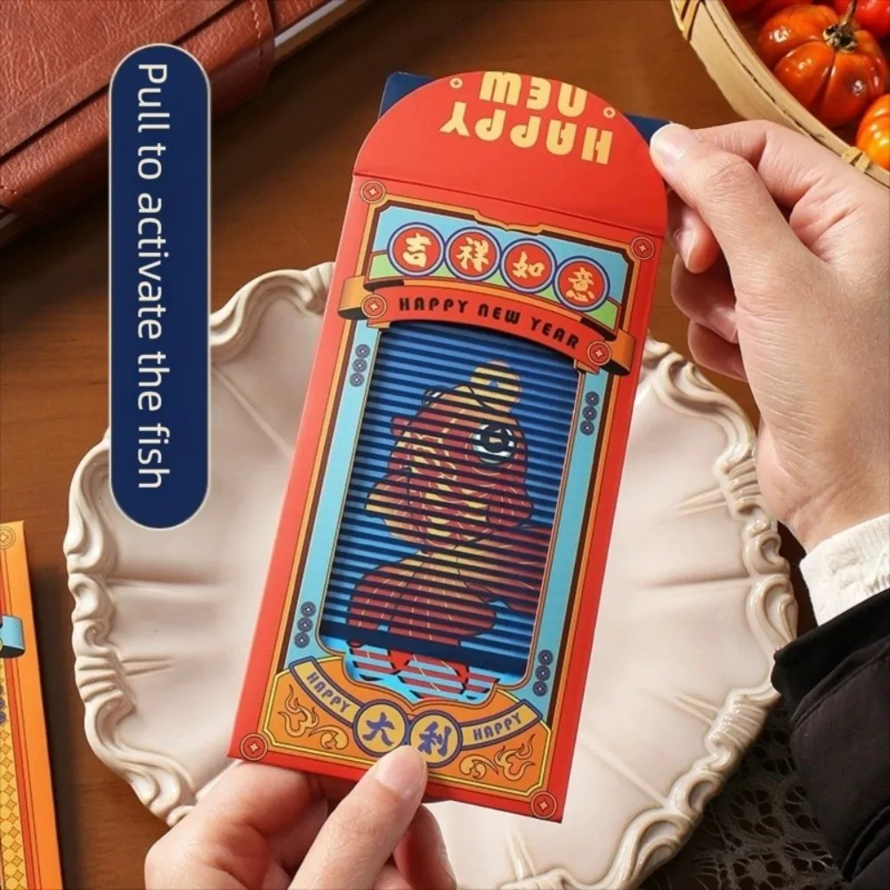 

Cartoon Pull-out Red Envelope HongBao Best Wishes Lucky Money Envelope Traditional Paper Animated Red Envelope Spring Festival