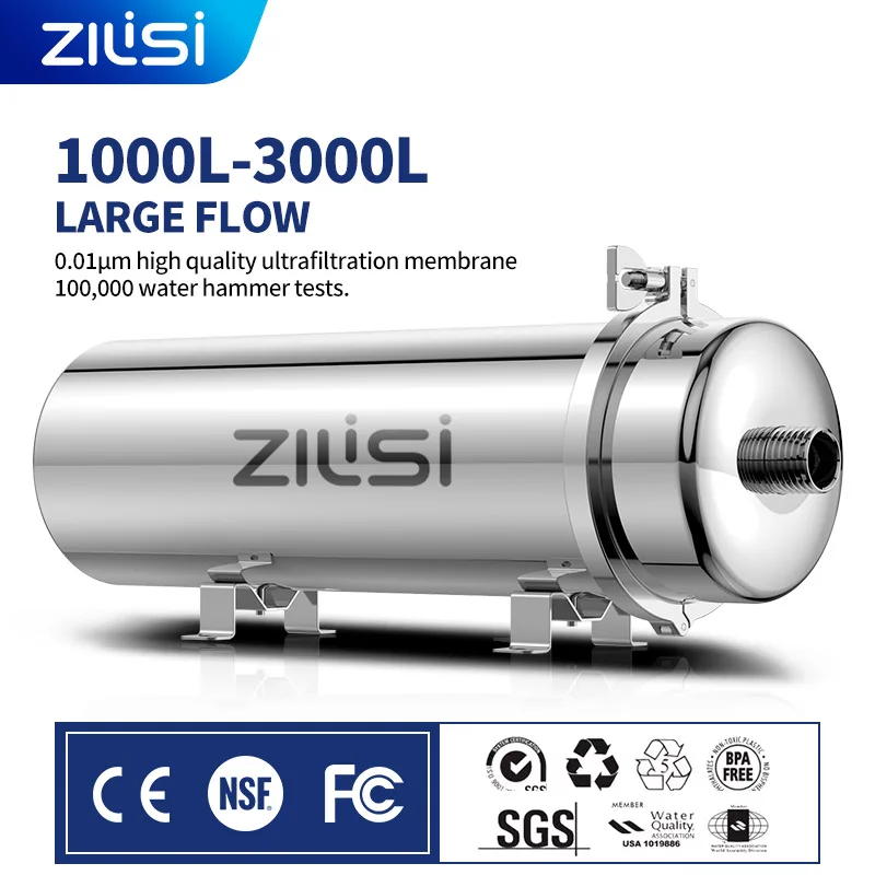 ZILISI High Flow Water Filter System Stainless Steel Mineral Water Filter Reusable PVDF 5 Years Exceed Whole House 1000-3000L