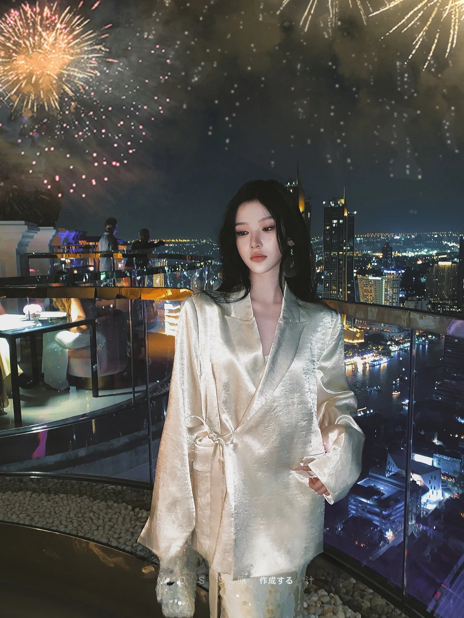 

Moss Studio Spring New Chinese Sle Women's Suit Jaet with Belt Acetate Crepe Loose Fit Long Sve Regular Length