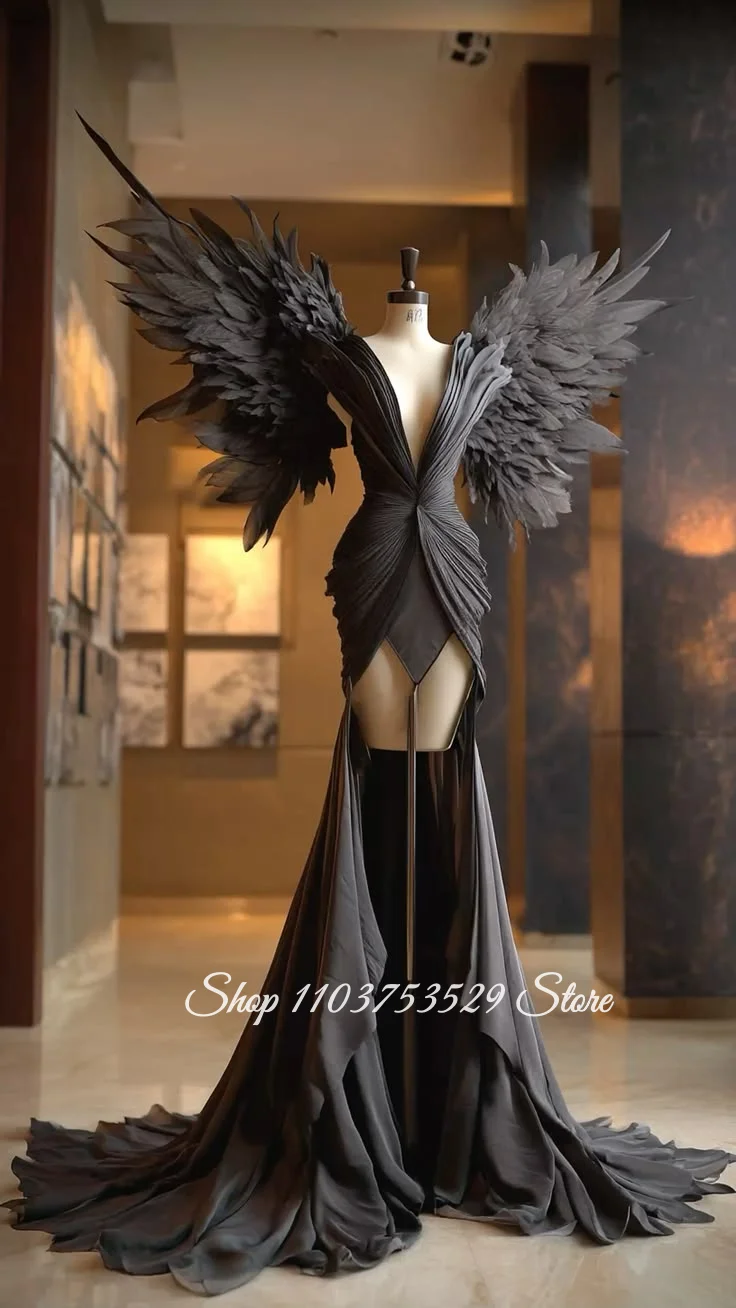 Maßgeschneidertes Anthrazitfarbenes Abendkleid im Meerjungfrauenstil mit tiefem V-Ausschnitt und Falten, Halloween Vintage Gothic Cosplay Partykleid 2026