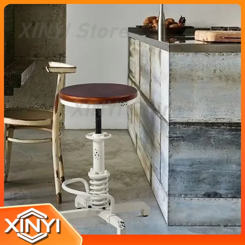 Industrial Retro Bar Stool for Cafe Boutique Hotel Commercial Adjustable Spring Base Metal Swivel Stool Heavy Duty Pub Stool