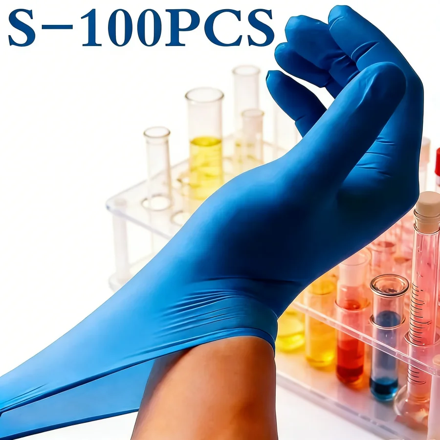 100 Guantes de Nitrilo Desechables, Sin Látex, Súper Duraderos, Resistentes al Aceite, para Limpieza del Hogar y Trabajo en la Cocina