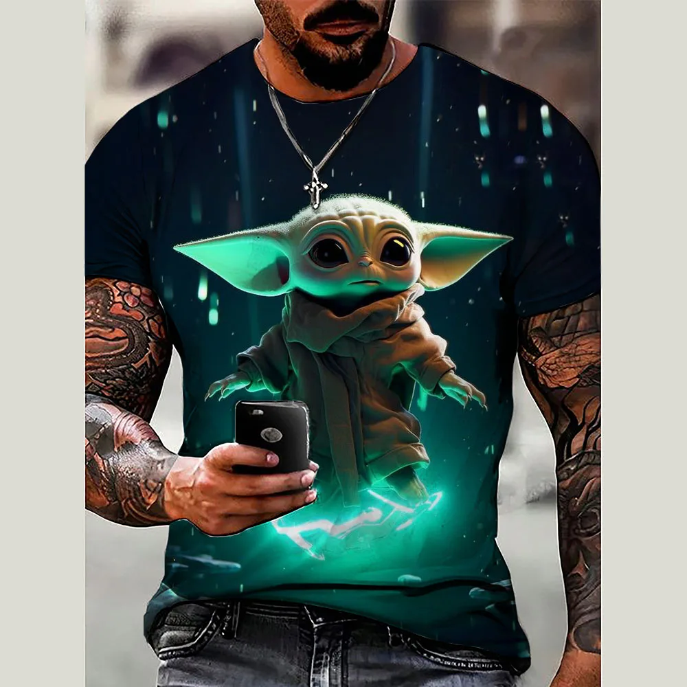 Disney Vintage T-Shirt For Men Marvel Yoda Baby 3D Printed Casual Round Neck Shirt Quick-Drying Exquisite Oversized Men's Boy