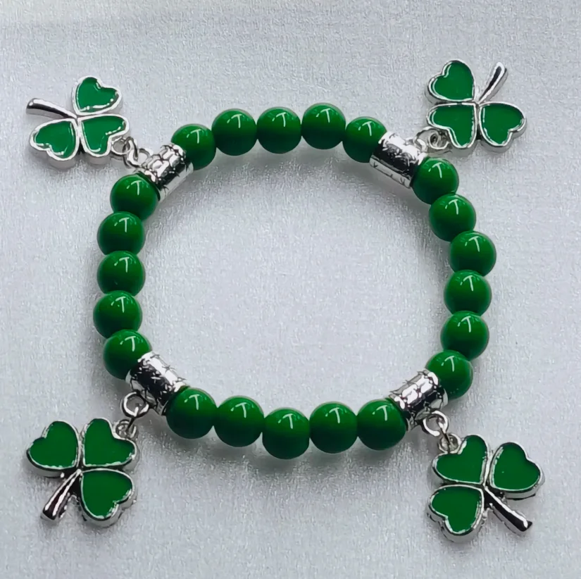 GREEN 3-LEAF CLOVER IRISH SHAMROCK St. Patrick Day Bracelet Festival Gifts