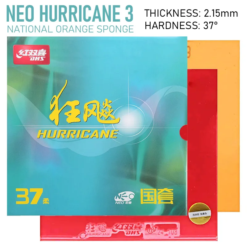 DHS NEO Hurricane 3 National Table Tennis Rubber - Professional Sticky Sheet with Soft Orange Sponge