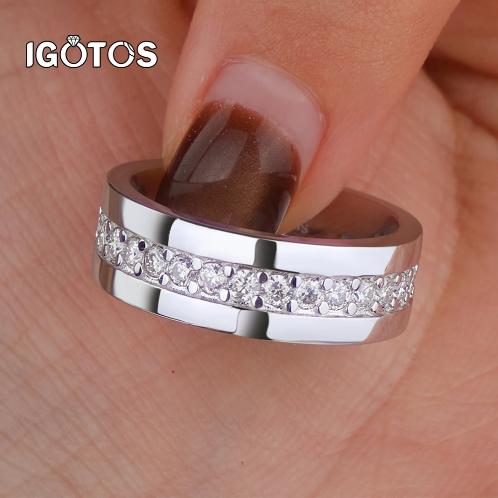 

Luxury 18K Gold Plated 925 Sterling Silver Women Men's Eternity Ring 2mm Lab Grown D Color Moissanite Band Fine Jewelry Gift