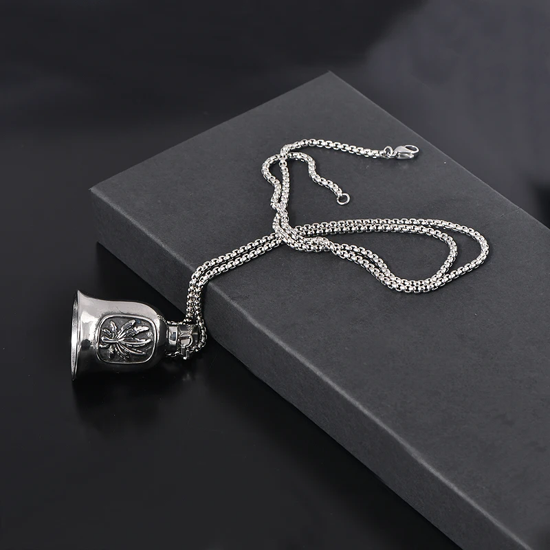 New Cross-Border European and American Magic Repellent Bell Titanium Steel Necklace Tengye Totem 60cm Rattle Pendant