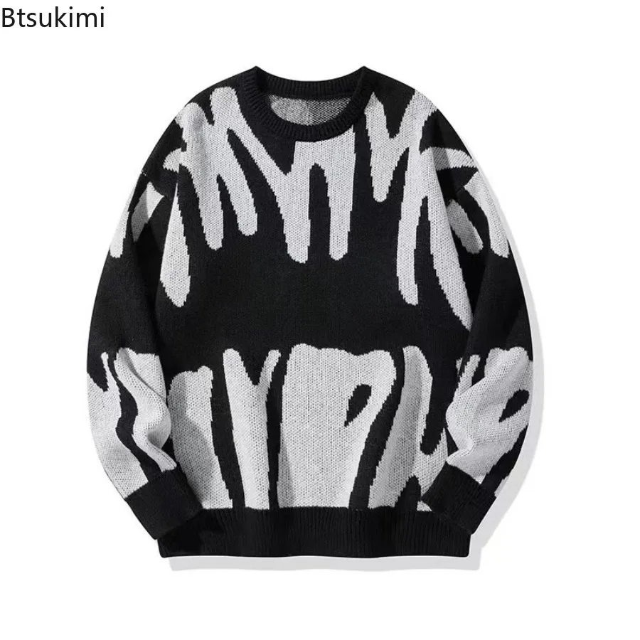New Autumn Winter Men's Korean Loose O-neck Knitted Sweaters Casual Colorblocking Pullovers Man Streetwear Personality Knit Tops